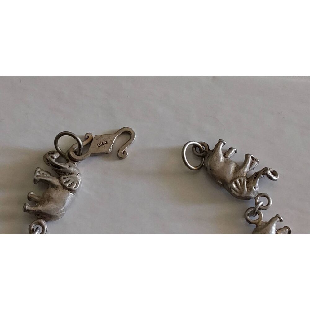 Pretty Vintage Elephant Design Tennis Style Link Bracelet~925 Sterling Silver - Picture 3 of 3